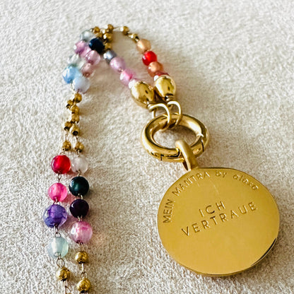 Edelsteinkette Chalcedon Dunkelbunt - Mandala "Ich Vertraue"