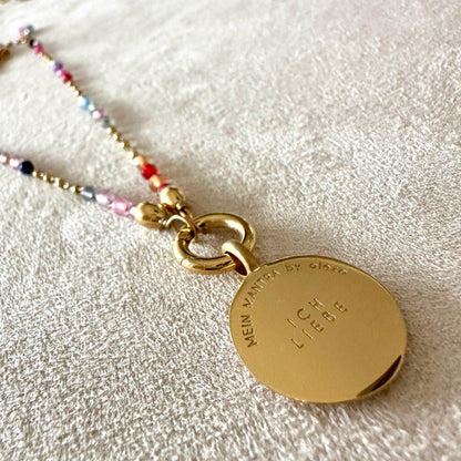 Edelsteinkette Chalcedon Dunkelbunt - Mandala "Ich Liebe"