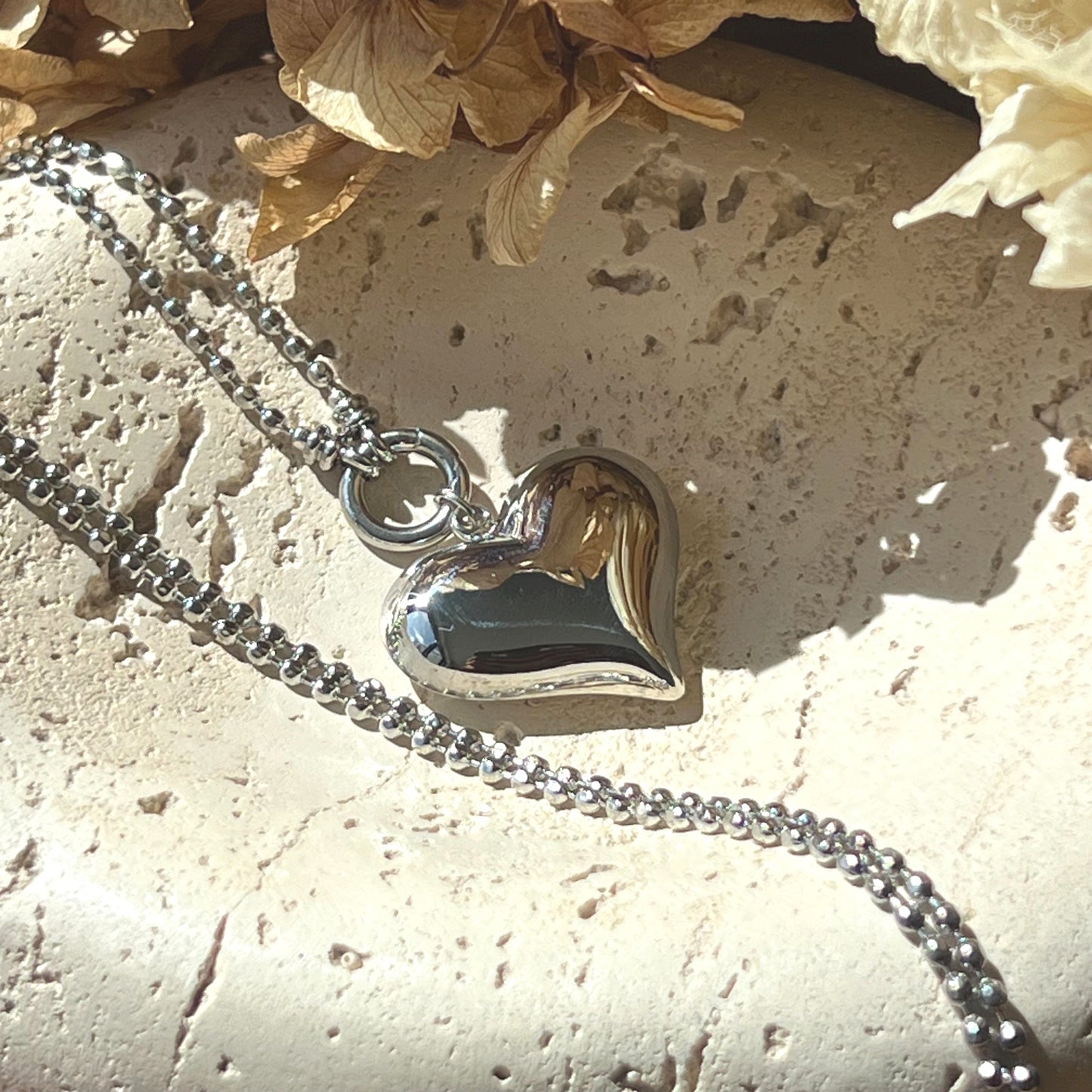 "BUBBLE HERZ" Anhänger mit "Diamond Cut" Kugelkette und Rundkarabiner