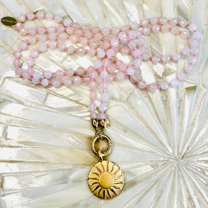 Edelsteinkette Rosenquarz - Mandala "SONNENSEELE"