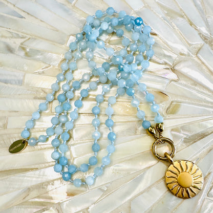 Edelsteinkette Aquamarin - Mandala "SONNENSEELE"