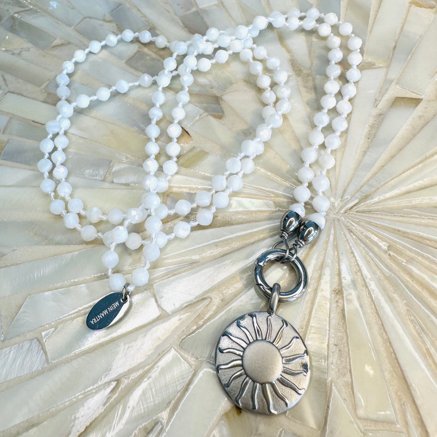 Edelsteinkette Perlmutt - Mandala "SONNENSEELE"