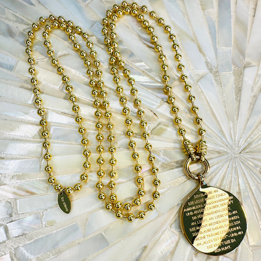 "ICH GLAUBE AN" Anhänger mit Kugelkette und Rundkarabiner