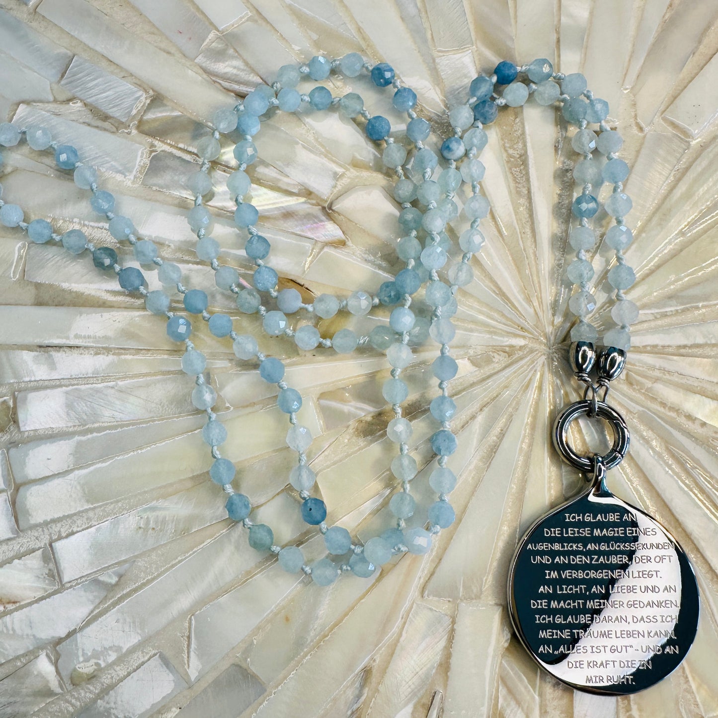 ICH GLAUBE AN - Anhänger mit Aquamarin Edelsteinkette