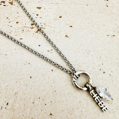 Charmkette mit Karabiner - LIEBE & Geburtstein April Charm