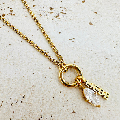 Charmkette mit Karabiner - LIEBE & Geburtstein April Charm