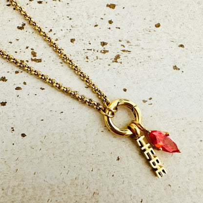 Charmkette mit Karabiner - LIEBE & Geburtstein Juli Charm