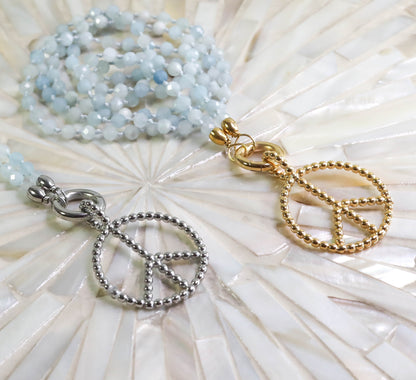 "Peace" mit Aquamarin Edelsteinkette