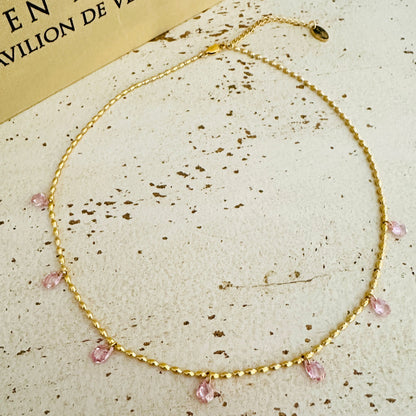 Olivenkette "Pink Sparkle" CZ Zirkonia Steinen